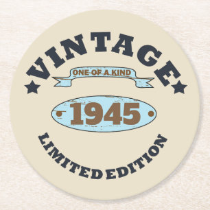 Personalized vintage 90th birthday gifts round paper coaster