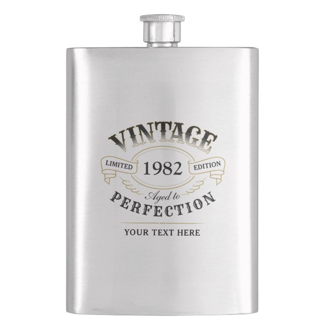 Personalized Vintage Aged To Perfection Birthday Hip Flask (Front)