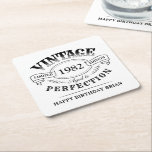 Personalized Vintage Aged To Perfection Birthday Square Paper Coaster<br><div class="desc">Black and white fun vintage aged to perfection adult birthday party coasters for men,  great for any age birthday celebration,  or other occasions. Custom it with your own text.</div>