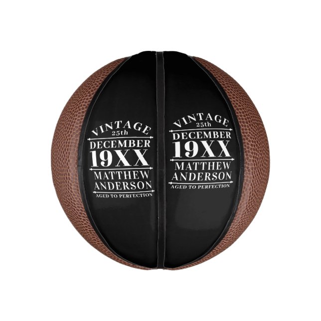Personalized Vintage Aged to Perfection Mini Basketball (Vertical)