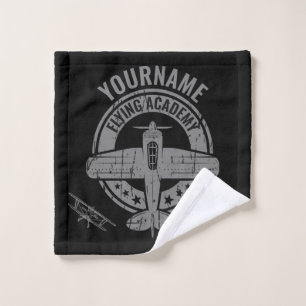 Personalized Vintage Airplane Pilot Flying Academy Bath Towel Set