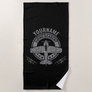 Personalized Vintage Airplane Pilot Flying Academy Beach Towel