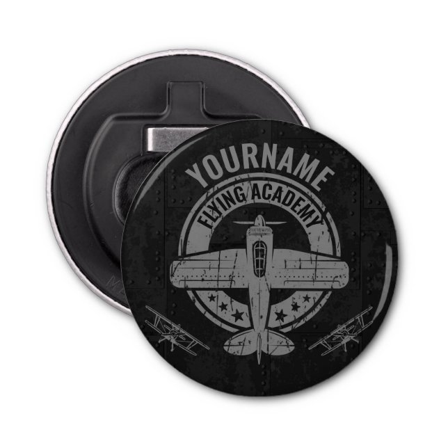 Personalized Vintage Airplane Pilot Flying Academy Bottle Opener (Front)