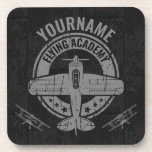 Personalized Vintage Airplane Pilot Flying Academy Coaster<br><div class="desc">Personalized Vintage Airplane Pilot Retro Flight School - featuring old fashioned plane with faux metal background. Customize with your Name or Custom Text!</div>