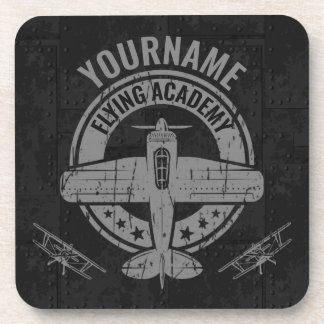 Personalized Vintage Airplane Pilot Flying Academy Coaster