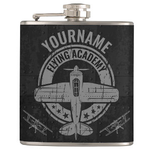 Personalized Vintage Airplane Pilot Flying Academy Hip Flask