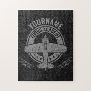 Personalized Vintage Airplane Pilot Flying Academy Jigsaw Puzzle