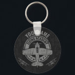 Personalized Vintage Airplane Pilot Flying Academy Keychain<br><div class="desc">Personalized Vintage Airplane Pilot Retro Flight School - featuring old fashioned plane with faux metal background. Customize with your Name or Custom Text!</div>