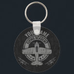 Personalized Vintage Airplane Pilot Flying Academy Keychain<br><div class="desc">Personalized Vintage Airplane Pilot Retro Flight School - featuring old fashioned plane with faux metal background. Customize with your Name or Custom Text!</div>