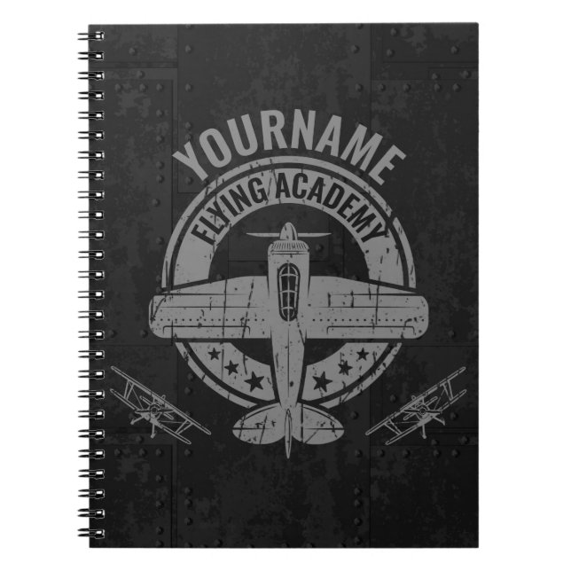 Personalized Vintage Airplane Pilot Flying Academy Notebook (Front)