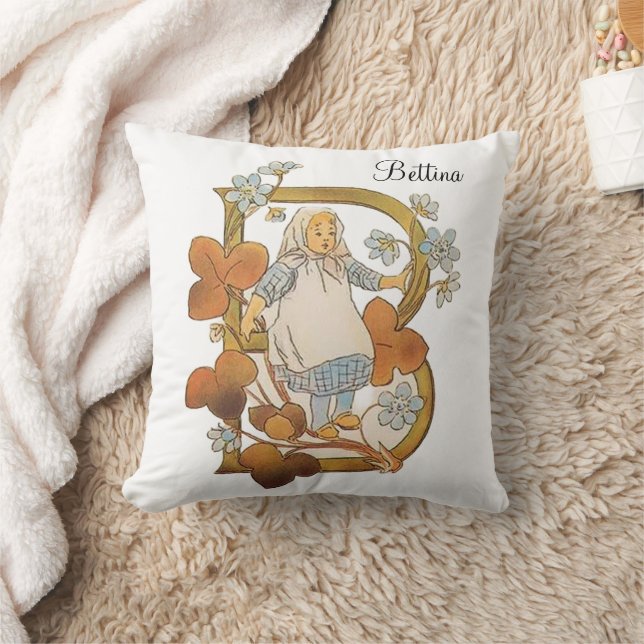 Personalized Vintage Alphabet Letter B  Throw Pillow (Blanket)