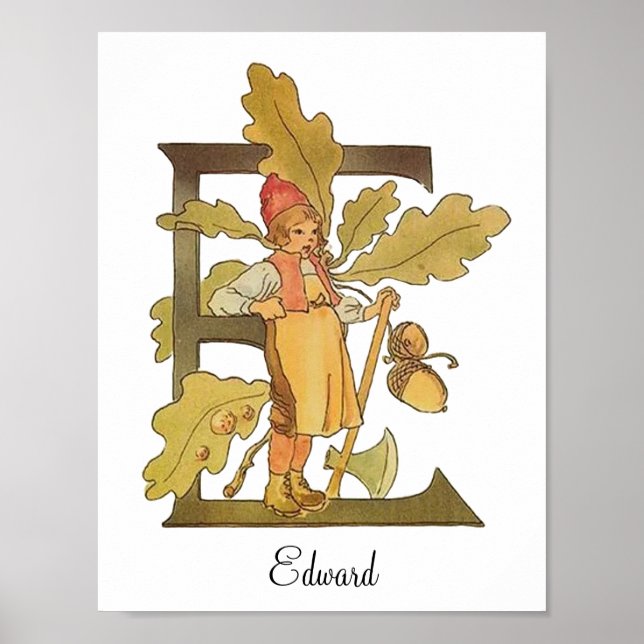 Personalized Vintage Alphabet Letter E Poster (Front)