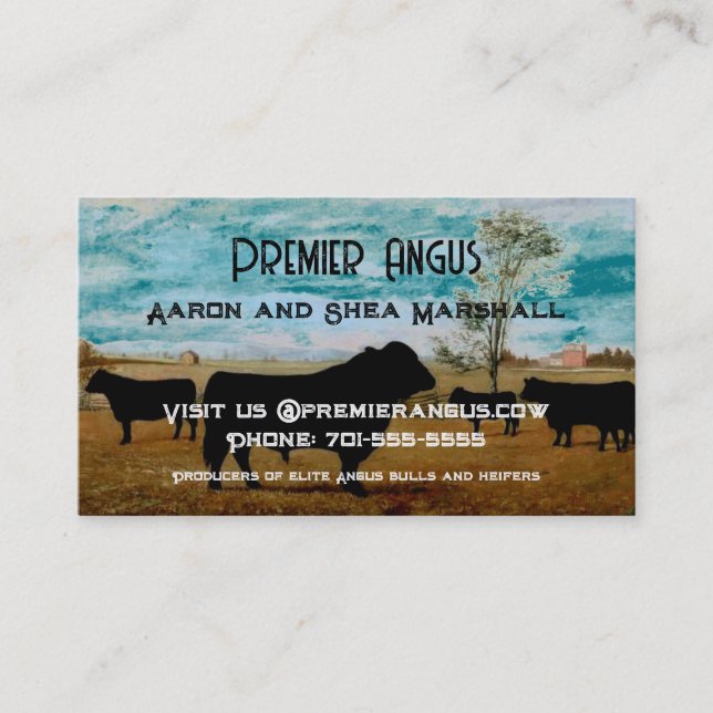 Personalized Vintage Angus Cattle Business Card (Front)