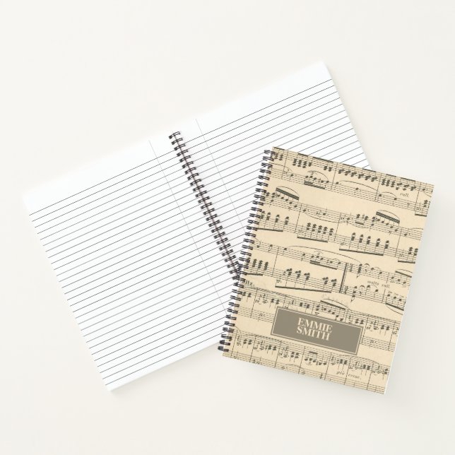 Personalized Vintage Antique Sheet Music Notebook (Inside)
