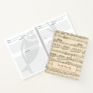 Personalized Vintage Antique Sheet Music Recipe Notebook