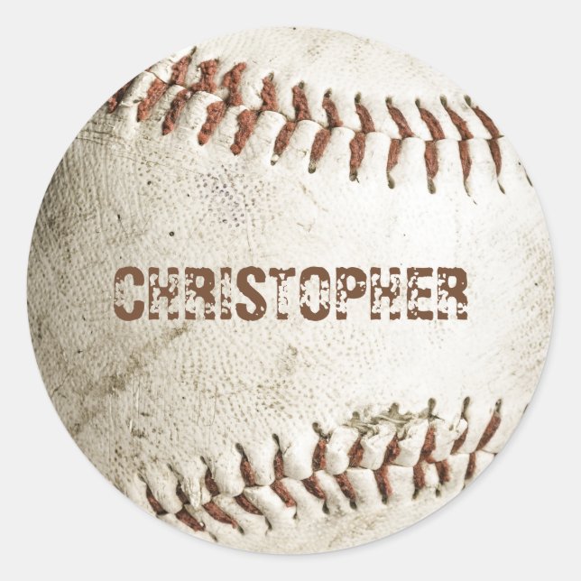 Personalized Vintage Baseball Classic Round Sticker (Front)