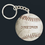 Personalized Vintage Baseball Keychain<br><div class="desc">A photo of a worn baseball provides the background for this personalized design,  featuring a customizable name in distressed font in a shade of reddish brown that matches the stitching. An ideal gift for baseball fans!</div>