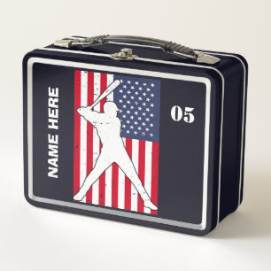 Personalized Vintage Baseball Name Number Metal Lunch Box