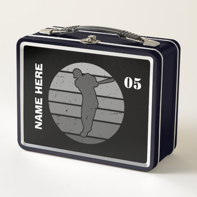 Personalized Vintage Baseball Name Number Metal Lunch Box (Front)