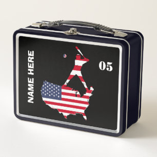 Personalized Vintage Baseball Name Number Metal Lunch Box