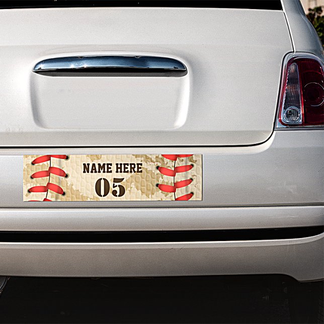 Personalized Vintage Baseball Name Number Retro Bumper Sticker (Creator Uploaded)