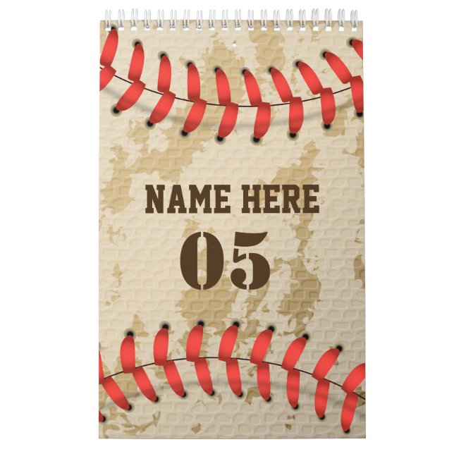 Personalized Vintage Baseball Name Number Retro Calendar (Cover)