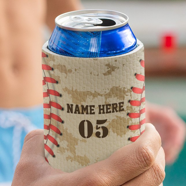 Personalized Vintage Baseball Name Number Retro Can Cooler (Creator Uploaded)
