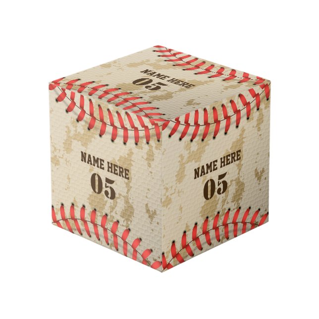 Personalized Vintage Baseball Name Number Retro Cube (Front Angled)