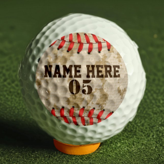 Personalized Vintage Baseball Name Number Retro Golf Balls (Creator Uploaded)
