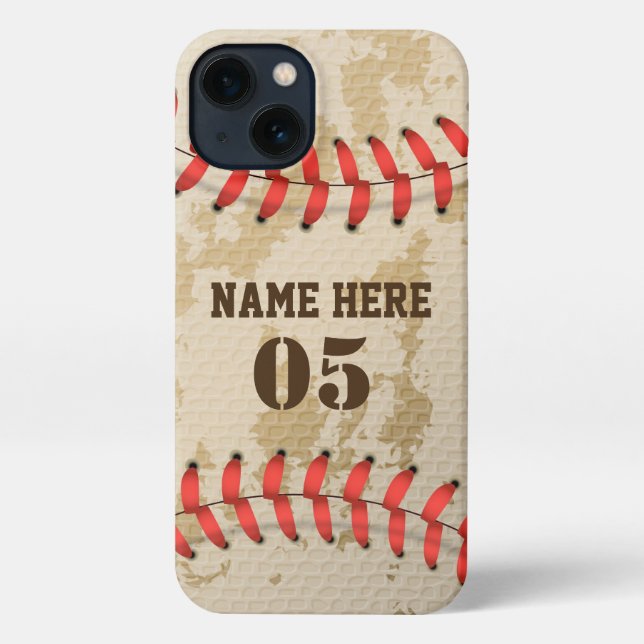 Personalized Vintage Baseball Name Number Retro iPhone Case (Back)