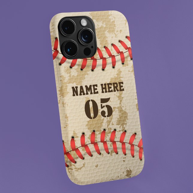 Personalized Vintage Baseball Name Number Retro iPhone Case (Creator Uploaded)