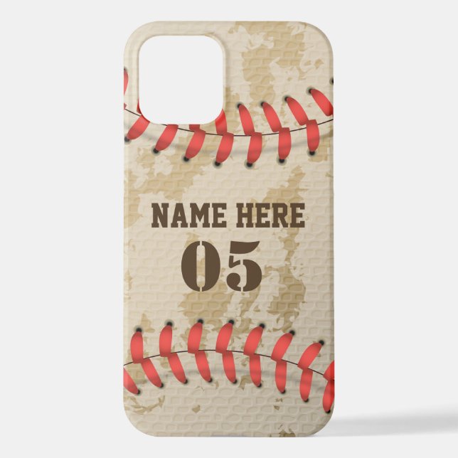 Personalized Vintage Baseball Name Number Retro iPhone Case (Back)