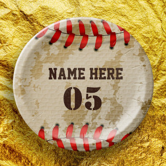 Personalized Vintage Baseball Name Number Retro Paper Plate