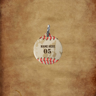 Personalized Vintage Baseball Name Number Retro Pet Tag