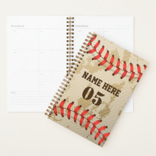 Personalized Vintage Baseball Name Number Retro Planner