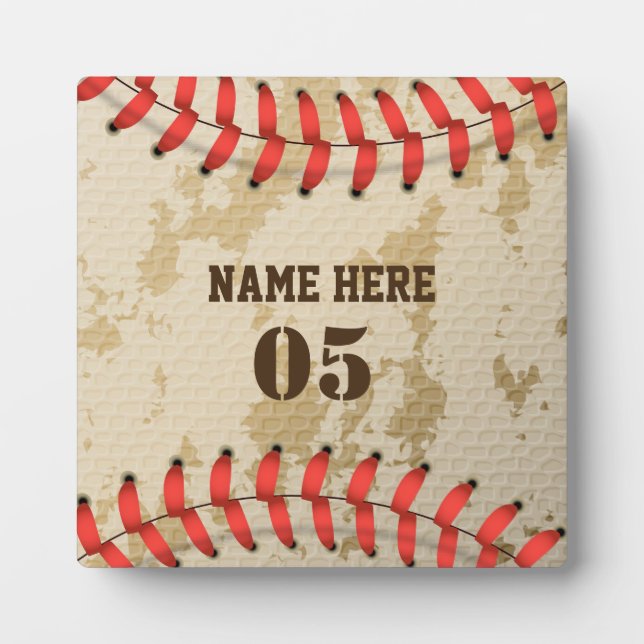 Personalized Vintage Baseball Name Number Retro Plaque (Front)
