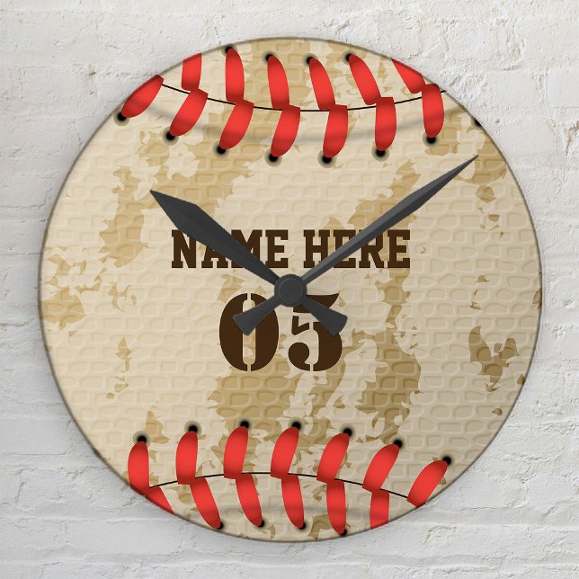 Personalized Vintage Baseball Name Number Retro Round Clock (Creator Uploaded)