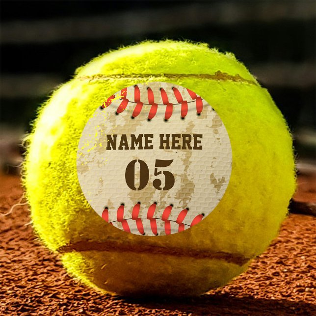 Personalized Vintage Baseball Name Number Retro Tennis Balls (Creator Uploaded)