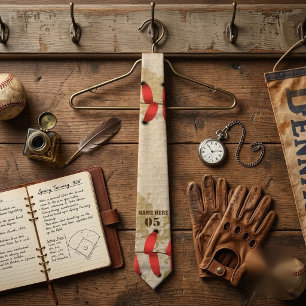 Personalized Vintage Baseball Name Number Retro Tie