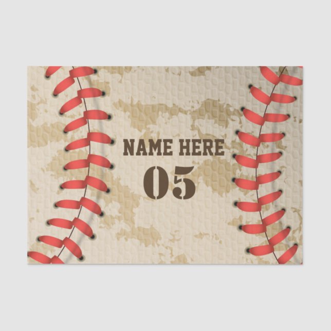 Personalized Vintage Baseball Name Number Retro Tissue Paper (Front)