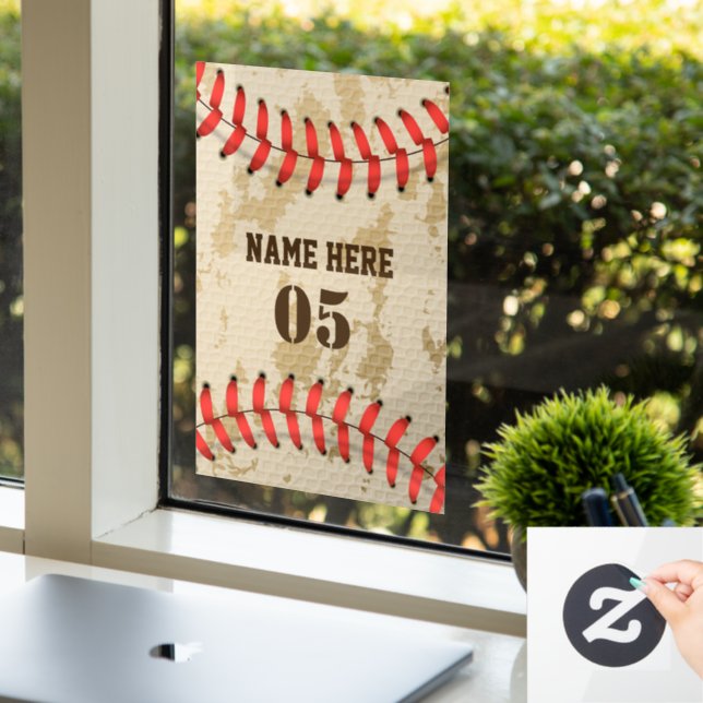 Personalized Vintage Baseball Name Number Retro Window Cling (Office)