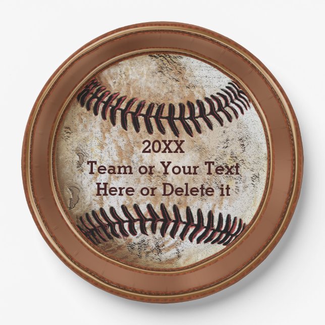 Personalized Vintage Baseball Paper Plates (Front)