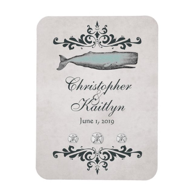 Personalized Vintage Beach Whale Wedding Magnet (Vertical)
