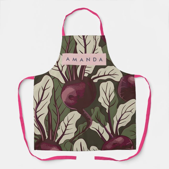 Personalized Vintage Beetroot Garden Art Design Apron (Front)