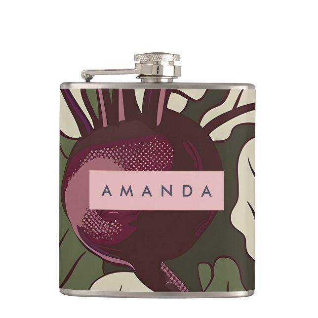 Personalized Vintage Beetroot Garden Art Design Hip Flask (Front)