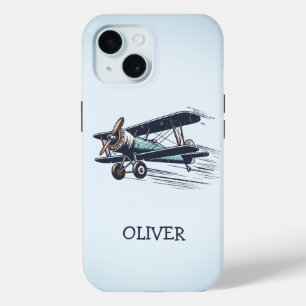  Personalized Vintage Biplane iPhone 15 Case