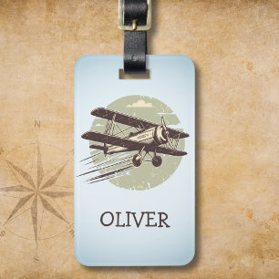 Personalized Vintage Biplane Luggage Tag