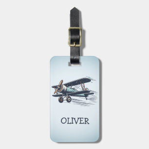  Personalized Vintage Biplane Luggage Tag
