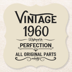 Personalized vintage birthday black paper coaster