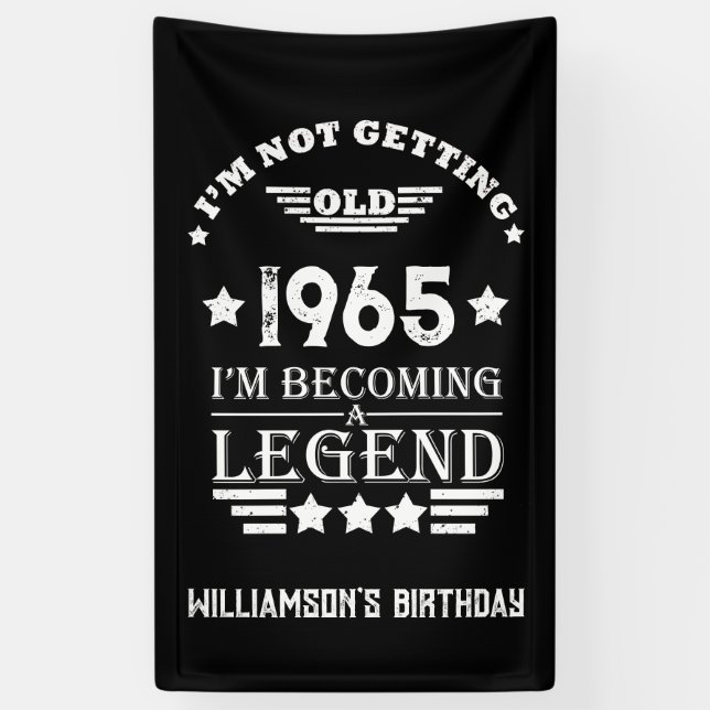Personalized vintage birthday black white banner (Vertical)
